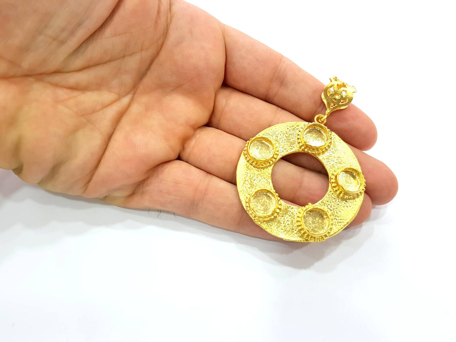 Gold Pendant Blank Base Setting Necklace Blank Resin Blank Mountings Gold Plated Brass ( 48mm blank ) G8543