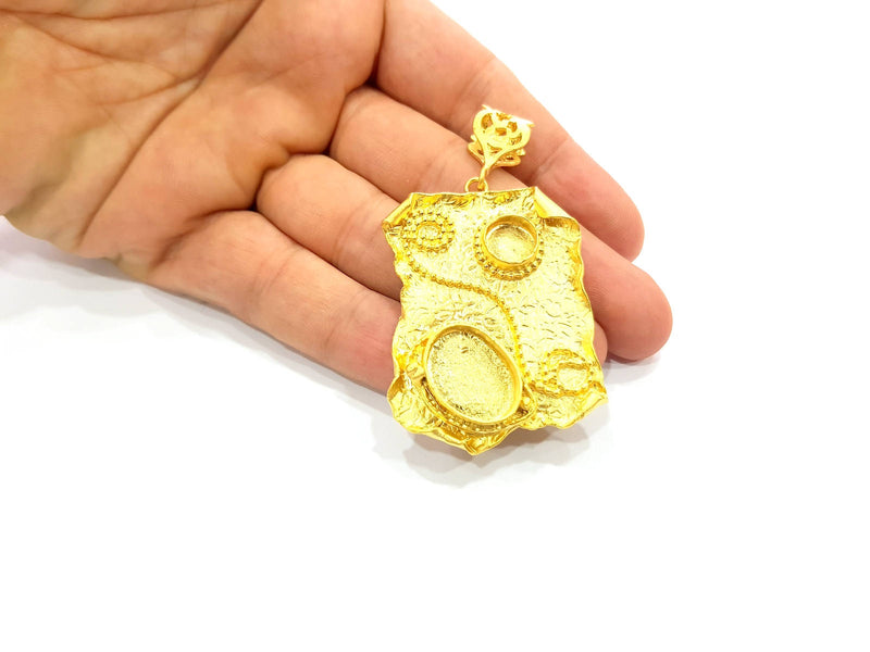 Gold Pendant Blank Base Setting Necklace Blank Resin Blank Mountings Gold Plated Brass ( 45x32mm blank ) G8544