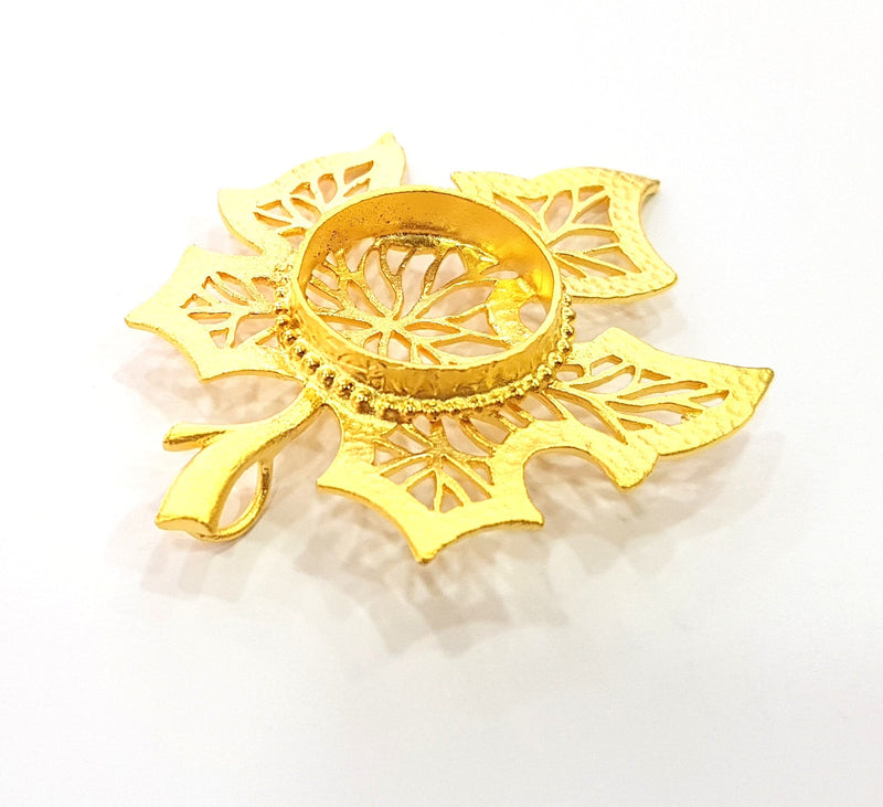 Gold Pendant Blank Base Setting Necklace Blank Resin Blank Mountings Gold Plated Brass ( 62x51mm blank ) G8545