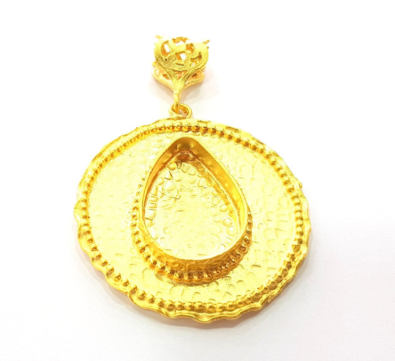 Gold Pendant Blank Base Setting Necklace Blank Resin Blank Mountings Gold Plated Brass ( 44mm blank ) G8546