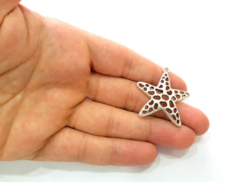 4 Star Pendant Antique Silver Plated Metal (40x36mm)  G13608