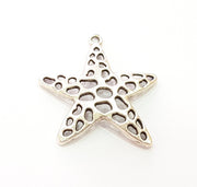 4 Star Pendant Antique Silver Plated Metal (40x36mm)  G13608