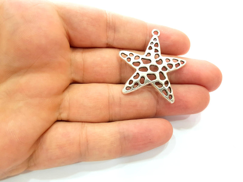 4 Star Pendant Antique Silver Plated Metal (40x36mm)  G13608