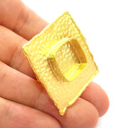 Gold Ring Blank Base Bezel Settings Cabochon Base Mountings Adjustable (16x16mm Blank) , Gold Plated Brass G8550