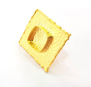 Gold Ring Blank Base Bezel Settings Cabochon Base Mountings Adjustable (16x16mm Blank) , Gold Plated Brass G8550