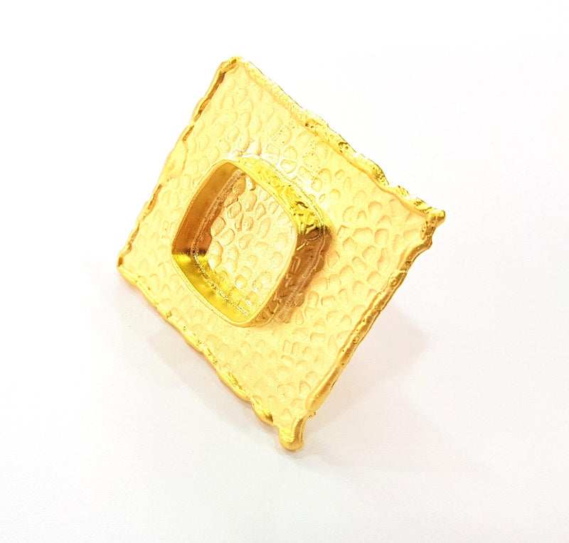 Gold Ring Blank Base Bezel Settings Cabochon Base Mountings Adjustable (16x16mm Blank) , Gold Plated Brass G8550