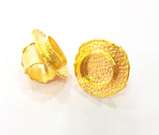 Gold Ring Blank Base Bezel Settings Cabochon Base Mountings Adjustable (20mm Blank) , Gold Plated Brass G8551