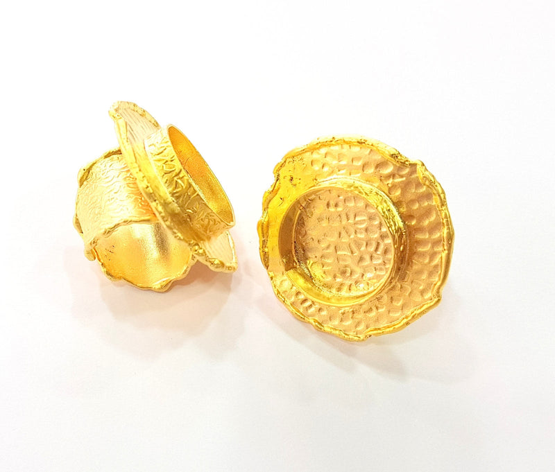 Gold Ring Blank Base Bezel Settings Cabochon Base Mountings Adjustable (20mm Blank) , Gold Plated Brass G8551