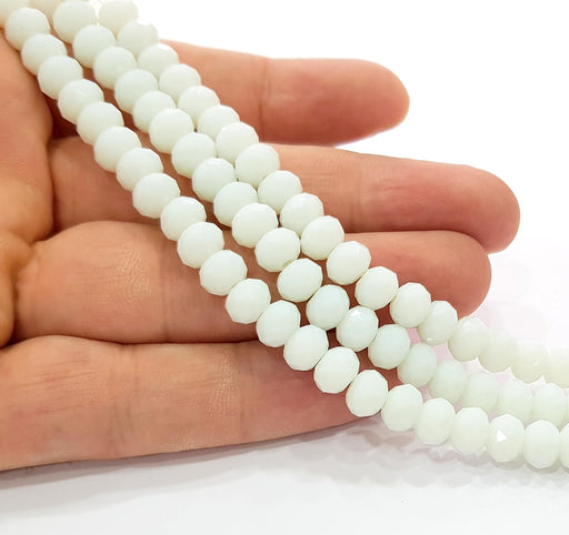 Glass Beads White Rondelle Faceted Glass Beads 70 Pcs (8x6 mm) 1 strand approx.  45 cm  ( approx. 17,5 inch) G8561
