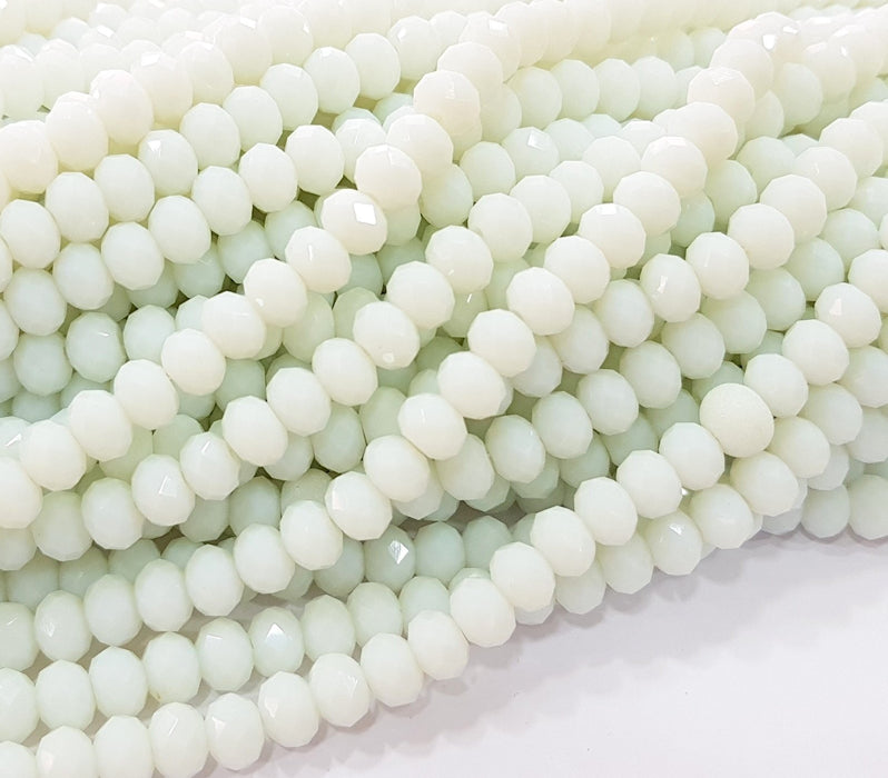 Glass Beads White Rondelle Faceted Glass Beads 70 Pcs (8x6 mm) 1 strand approx.  45 cm  ( approx. 17,5 inch) G8561