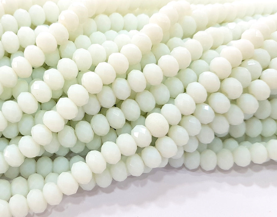 Glass Beads White Rondelle Faceted Glass Beads 70 Pcs (8x6 mm) 1 strand approx.  45 cm  ( approx. 17,5 inch) G8561