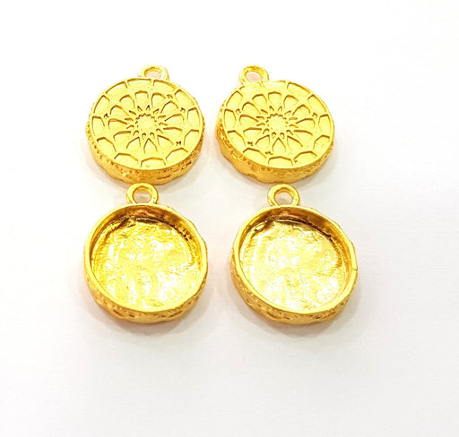 4 Gold Pendant Blank Base Setting Necklace Blank Resin Blank Mountings Gold Plated Blank ( 16mm blank ) G8563