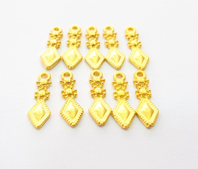 10 Gold Charm Ethnic Charm Tribal Charms Gold Plated Charms  (17x5mm)  G8564