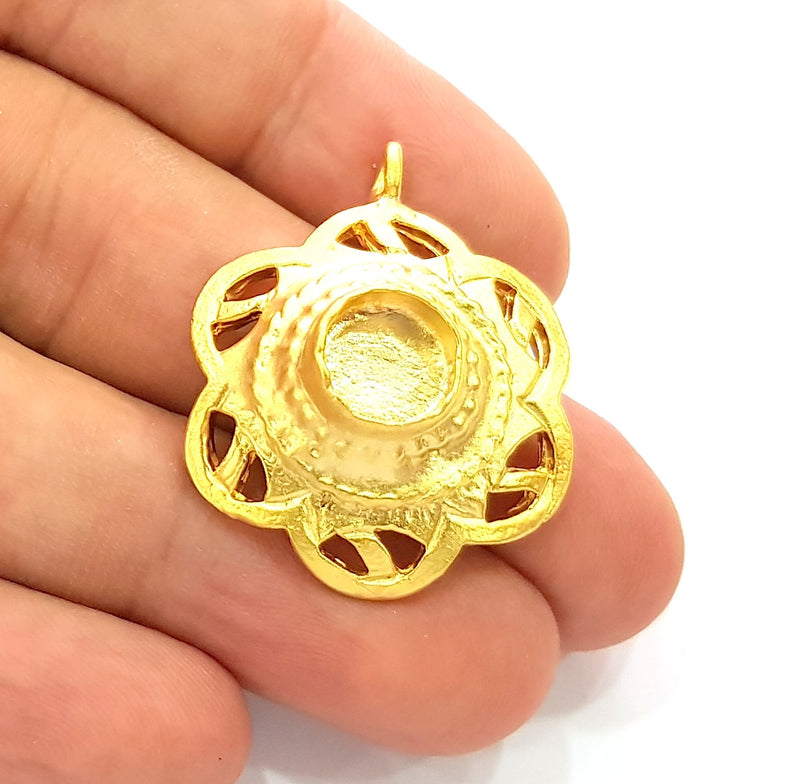 10 pcs Gold Pendant Blank Base Setting Necklace Blank Resin Blank Mountings Gold Plated Brass ( 29mm blank ) G8567
