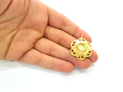 Gold Pendant Blank Base Setting Necklace Blank Resin Blank Mountings Gold Plated Brass ( 29mm blank ) G8567