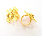 Gold Ring Blank Base Bezel Settings Cabochon Base Mountings Adjustable (10mm Blank) , Gold Plated Brass G8568