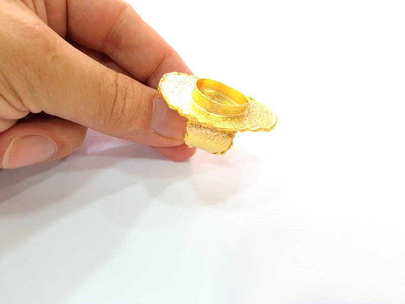 Gold Ring Blank Base Bezel Settings Cabochon Base Mountings Adjustable (20x15mm Blank) , Gold Plated Brass G8569