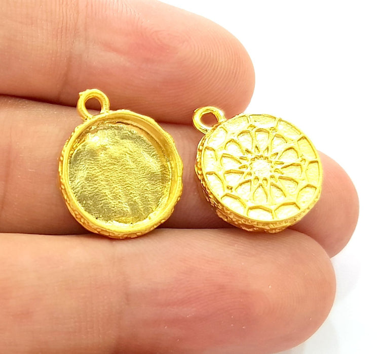2 Gold Pendant Blank Base Setting Necklace Blank Resin Blank Mountings Gold Plated Blank ( 18mm blank ) G8571