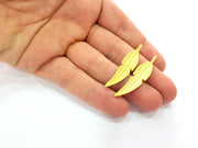 2 Gold Feather Charm Gold Plated Charms  (43x10mm)  G8574