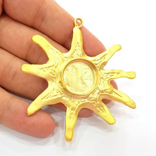 Gold Sun Pendant Blank Base Setting Necklace Blank Resin Blank Mountings Gold Plated Brass ( 20mm blank ) G8279