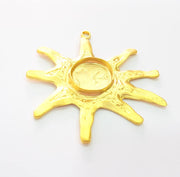 Gold Sun Pendant Blank Base Setting Necklace Blank Resin Blank Mountings Gold Plated Brass ( 20mm blank ) G8279