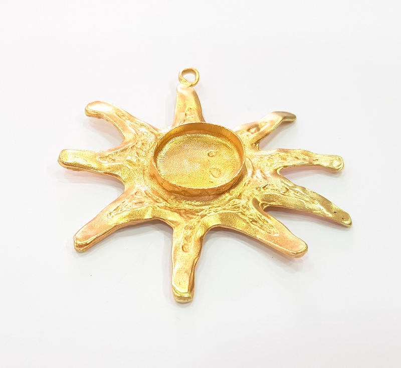 Raw Brass Sun Pendant Blank Bezel Settings Base Blank Mountings Necklace Blank Cabochon Base Resin Blank (20mm blank) G8281