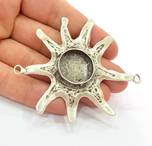 Sun Pendant Blank Base Setting Necklace Blank Resin Blank Mountings Antique Silver Plated Brass ( 20mm blank ) G8282