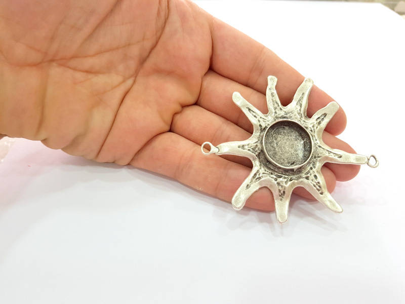 Sun Pendant Blank Base Setting Necklace Blank Resin Blank Mountings Antique Silver Plated Brass ( 20mm blank ) G8282