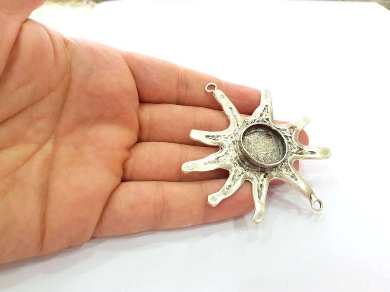 Sun Pendant Blank Base Setting Necklace Blank Resin Blank Mountings Antique Silver Plated Brass ( 20mm blank ) G8282