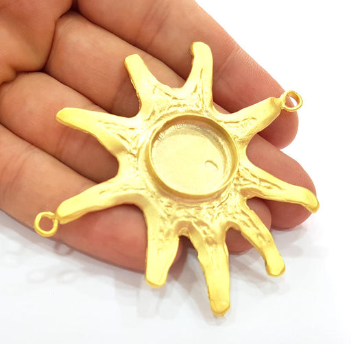 Gold Sun Pendant Blank Base Setting Necklace Blank Resin Blank Mountings Gold Plated Brass ( 20mm blank ) G8283