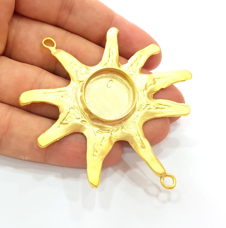 Gold Sun Pendant Blank Base Setting Necklace Blank Resin Blank Mountings Gold Plated Brass ( 20mm blank ) G8283