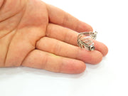 Silver Leaf Ring Blank Base Bezel Settings Cabochon Base Mountings Adjustable (5mm Blank) , Antique Silver Plated Brass  G15667
