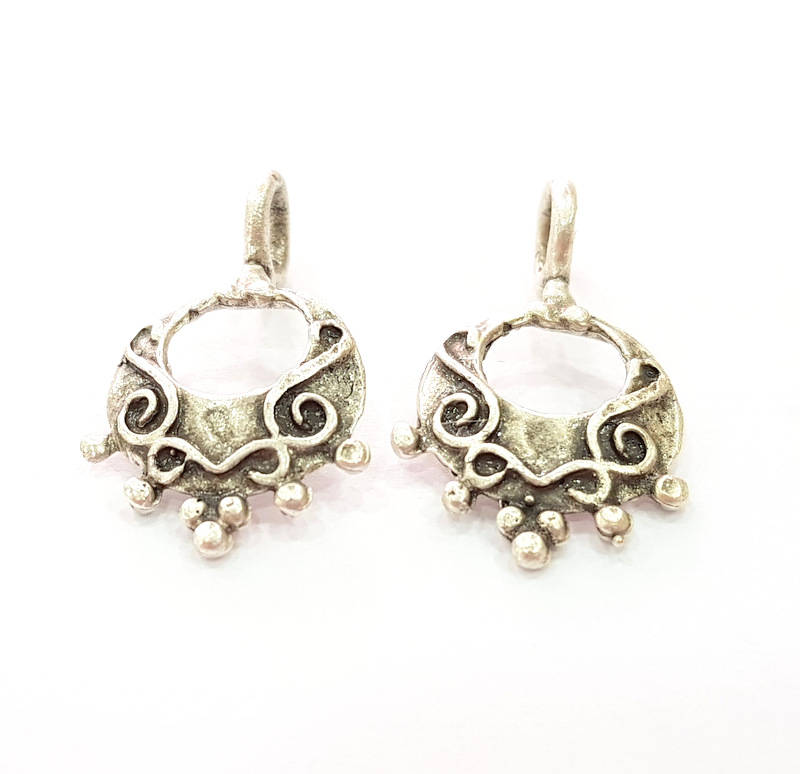 2  Antique Silver Plated Brass Charms 26x17 mm G8286
