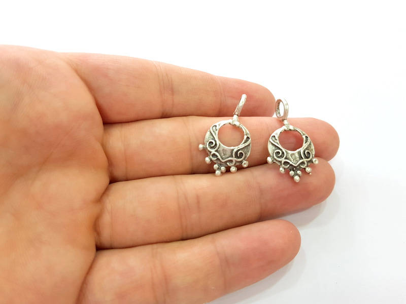 2  Antique Silver Plated Brass Charms 26x17 mm G8286