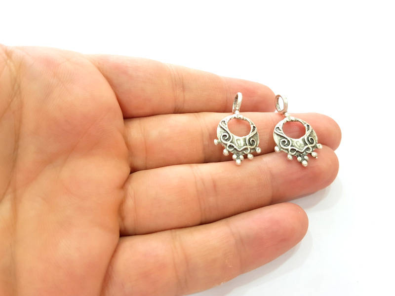 2  Antique Silver Plated Brass Charms 26x17 mm G8286