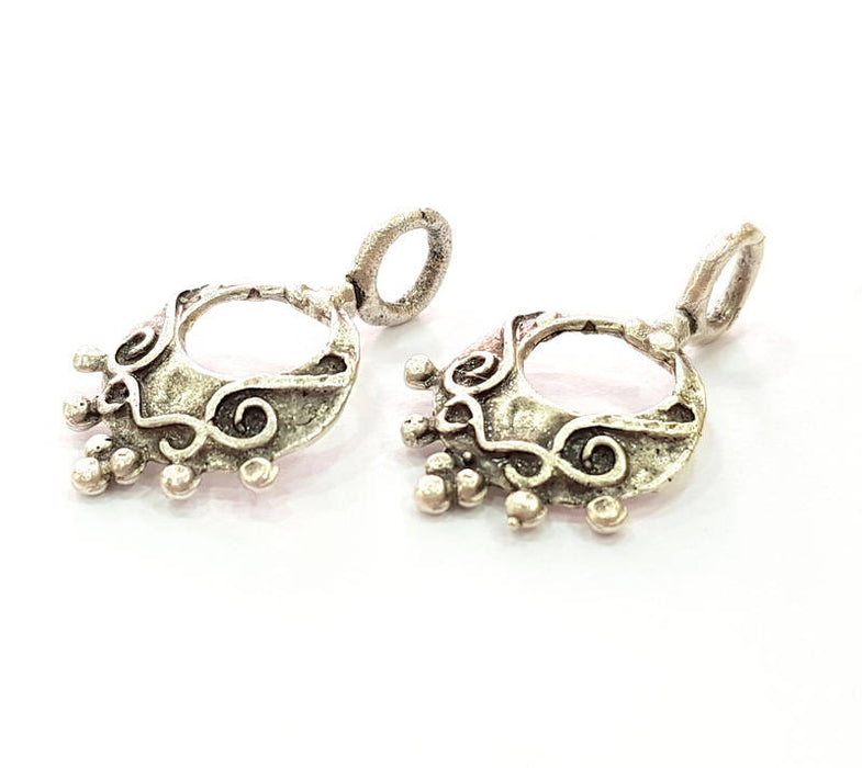 2  Antique Silver Plated Brass Charms 26x17 mm G8286