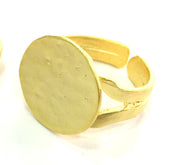 3 Pcs Adjustable Ring Blank, (15mm blank ) Gold Plated Brass G5075