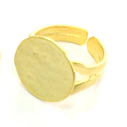 3 Pcs Adjustable Ring Blank, (15mm blank ) Gold Plated Brass G5075