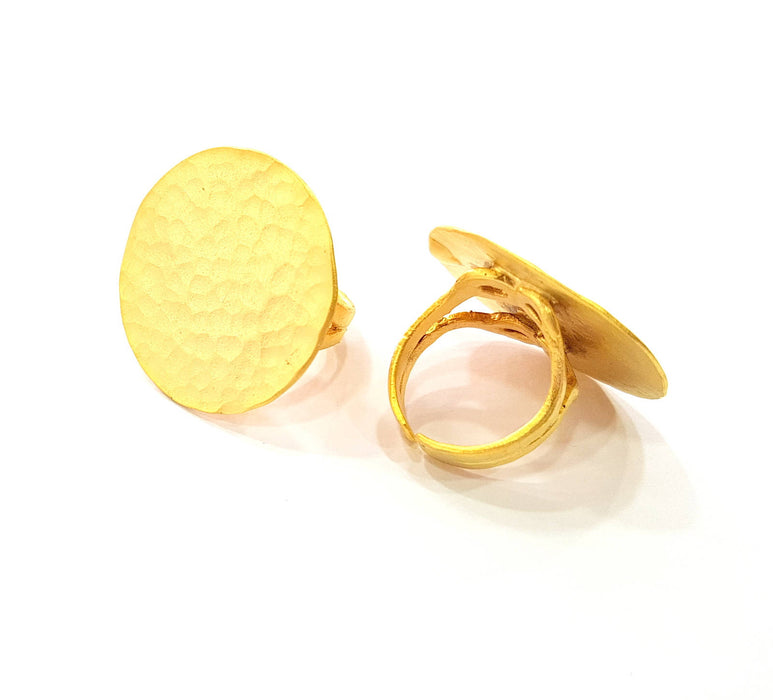 Gold Ring Blank Ring Settings Ring Bezel Base Cabochon Mountings Adjustable  (30mm blank ) Gold Plated Brass G8608