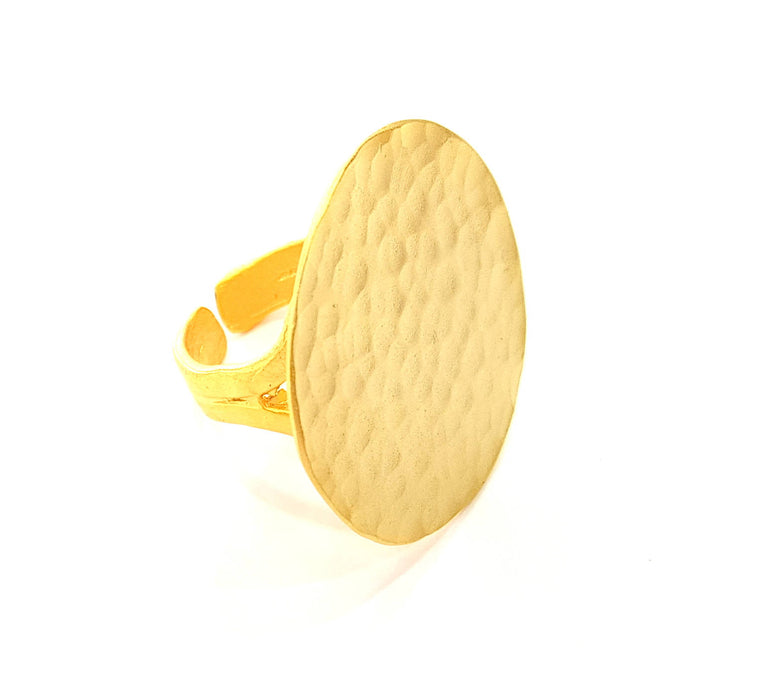 Gold Ring Blank Ring Settings Ring Bezel Base Cabochon Mountings Adjustable  (30mm blank ) Gold Plated Brass G8608