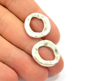 8 Hammered Circle Silver Charms Antique Silver Plated Charms (19mm) G9097