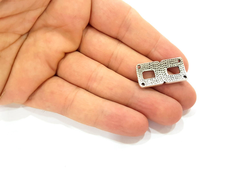 4 Silver Connector Antique Silver Plated Charms (28x14mm) G8611