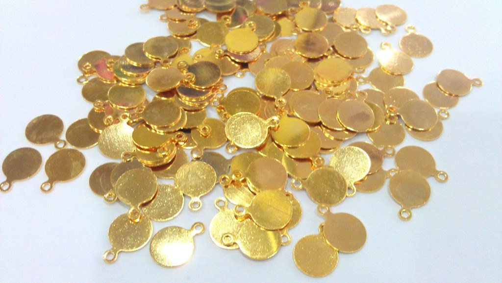 400 Pcs (8 mm) Round  Charms ,  Gold Plated Brass G1161