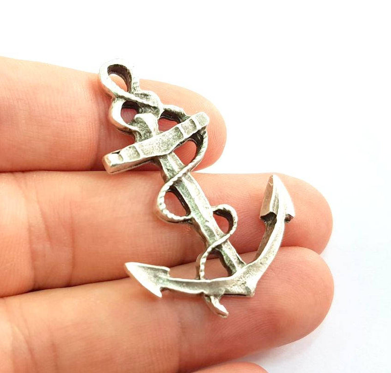 2 Anchor Pendant Antique Silver Plated Pendants (47x31mm)  G8639