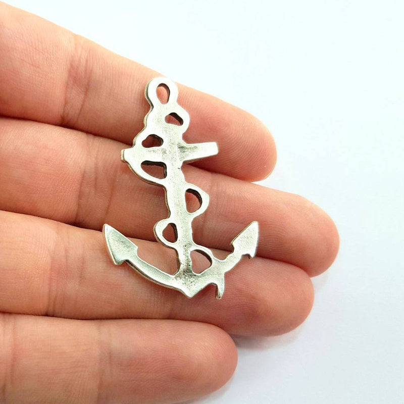2 Anchor Pendant Antique Silver Plated Pendants (47x31mm)  G8639