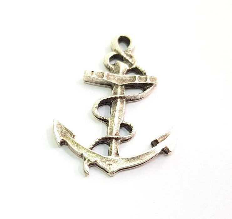 10 Anchor Pendant Antique Silver Plated Pendants (47x31mm)  G8639