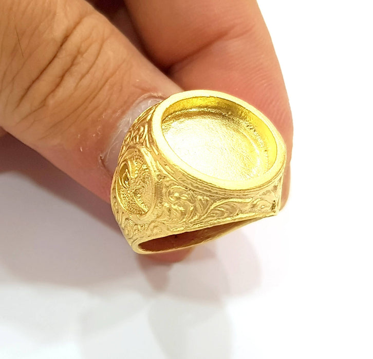 Gold Ring Blank inlay Ring Settings Mosaic Ring Bezel Base Cabochon Mountings (16mm blank ) Gold Plated Brass G8641