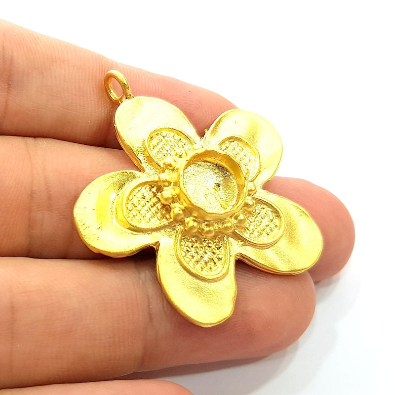 Gold Pendant Blank Mosaic Base inlay Blank Necklace Blank Resin Blank Mountings Gold Plated Brass ( 44x40mm blank ) G8643