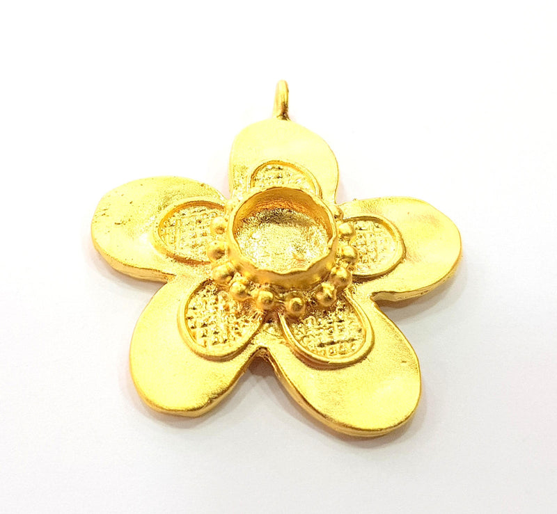 Gold Pendant Blank Mosaic Base inlay Blank Necklace Blank Resin Blank Mountings Gold Plated Brass ( 44x40mm blank ) G8643