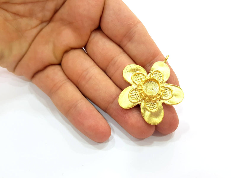 Gold Pendant Blank Mosaic Base inlay Blank Necklace Blank Resin Blank Mountings Gold Plated Brass ( 44x40mm blank ) G8643